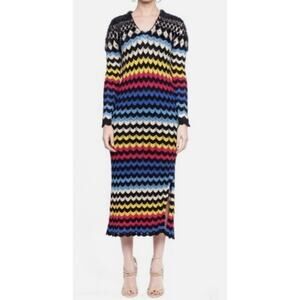 Anthropologie Farm Rio Chevron Rainbow Color Crochet Knit Sweater Maxi Dress S